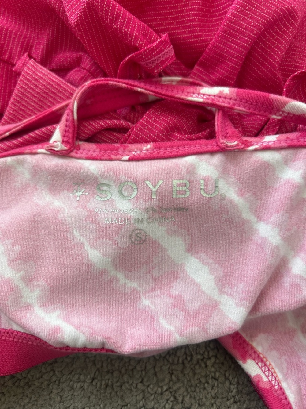 Soybu Hot Pink Tie-Dye Strappy Back Workout Tank Built-In Bra Yoga Size S - Picture 2 of 11